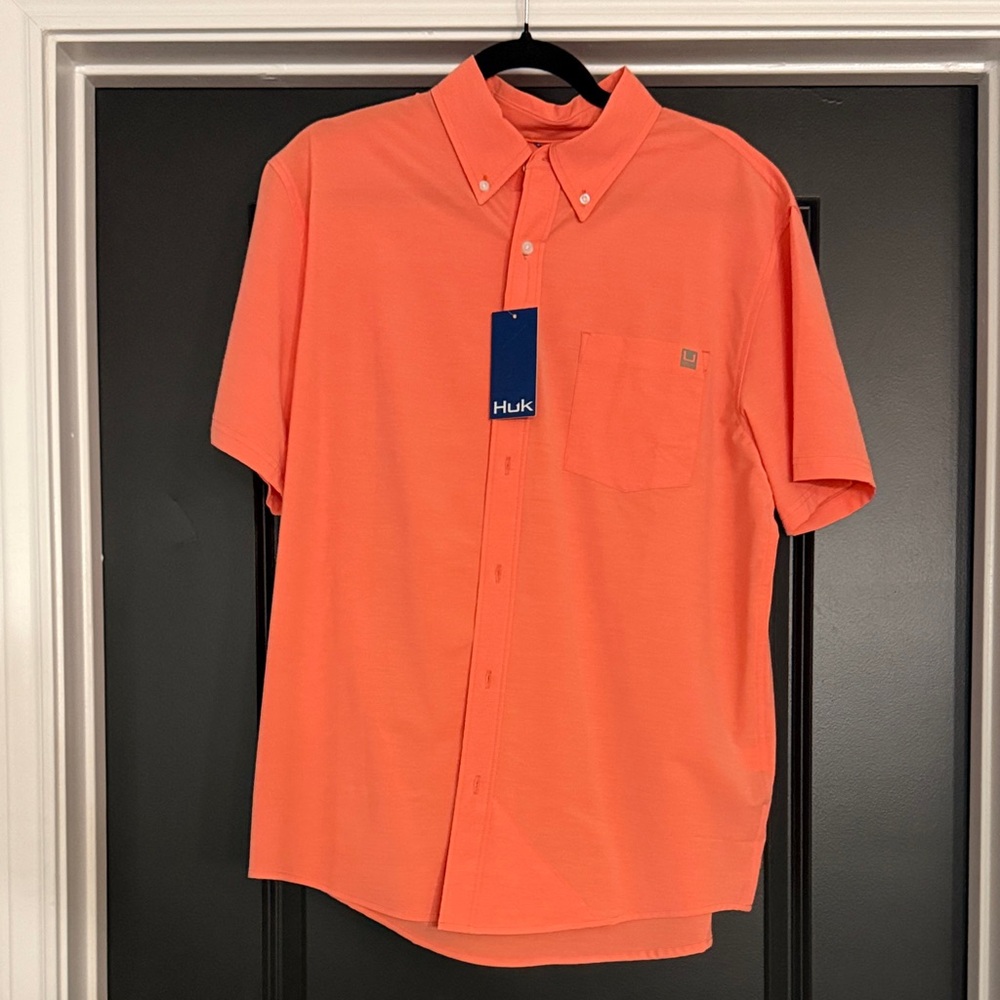 Huk Men's Vibrant Orange Button Down Shirt